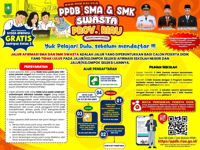 Jangan Kecil Hati, Ada Jalur Afirmasi Bosda di SMA dan SMK Swasta di Riau : Ditanggung Pemprov Riau Biayanya