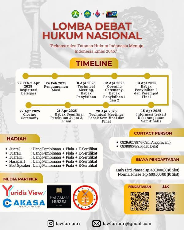 Persiapkan Generasi Emas, Unri Gelar Lomba Debat Hukum Nasional, Ini Jadwalnya